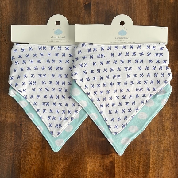 cloud island Other - Bandana Bibs Cloud Island Dark and Light Blue Baby Infant - 4‎ bibs
